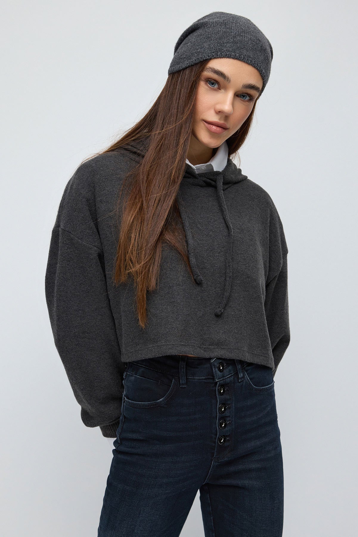 Kapuzen-Crop-Sweatshirt