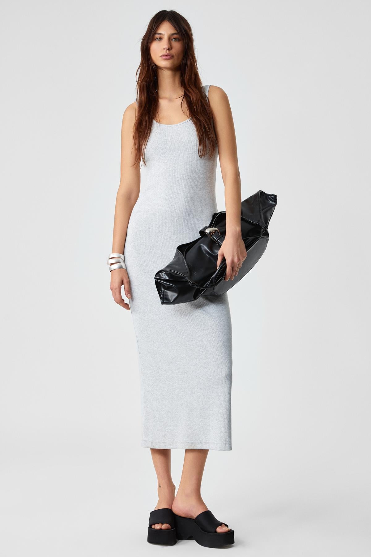 ETHIQUET SOFUTEY Damen Schlanktes Ärmelloses Kleid Graue Melange