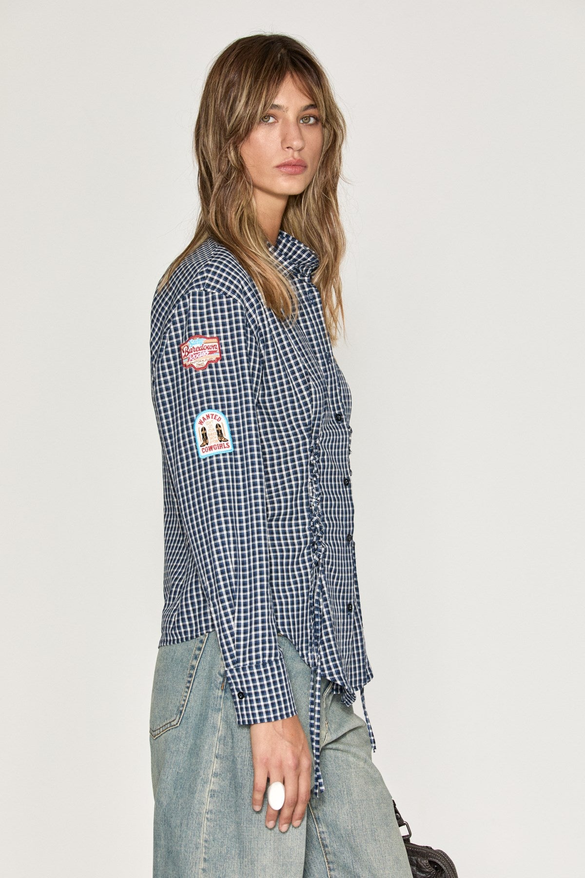 GRIMELANGE SOLITA Damen Langarmhemd mit Aufnäher Marineblau
