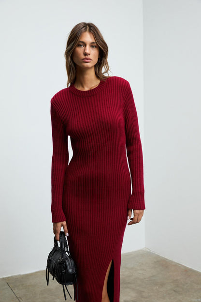 SOREYA Damen Gestreiftes Schlankes Strickkleid