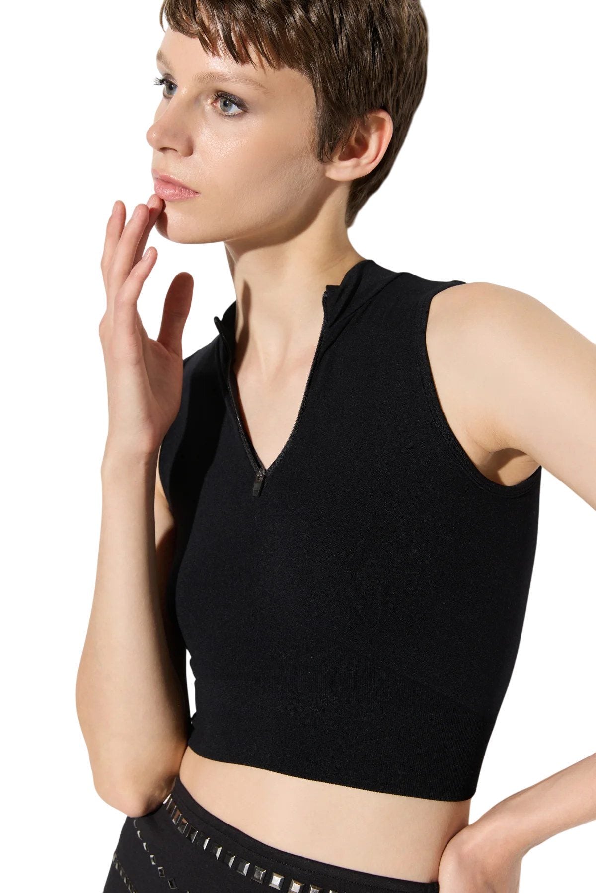 Crop-Top mit Reißverschlusskragen