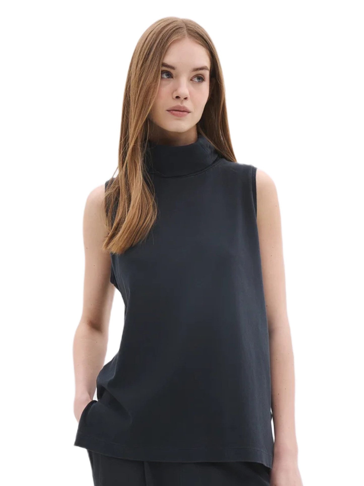 Ärmellose Bluse mit Rollkragen