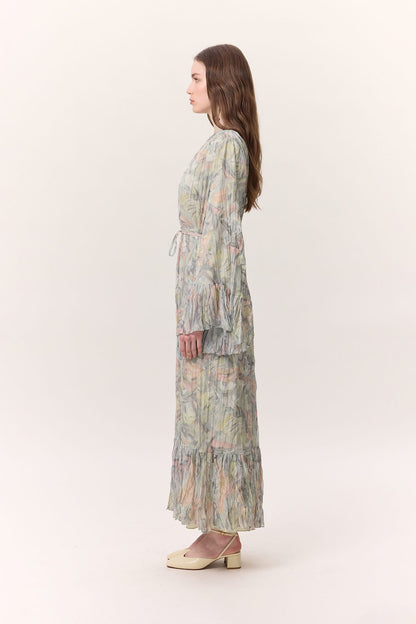 Gemustertes, geknittertes Lagenkleid Sophia Green