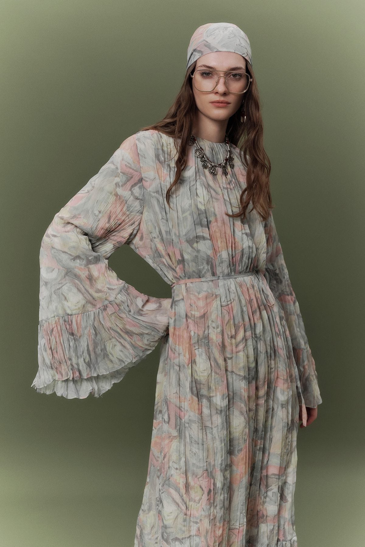 Gemustertes, geknittertes Lagenkleid Sophia Green