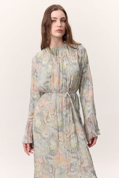 Gemustertes, geknittertes Lagenkleid Sophia Green