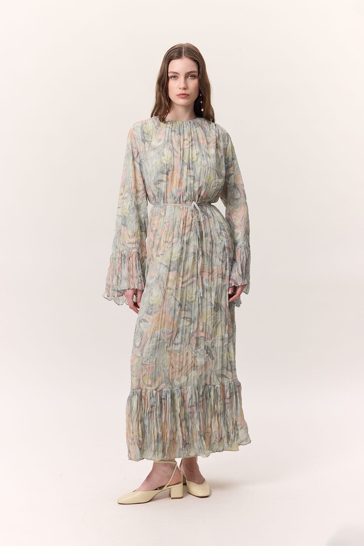Gemustertes, geknittertes Lagenkleid Sophia Green