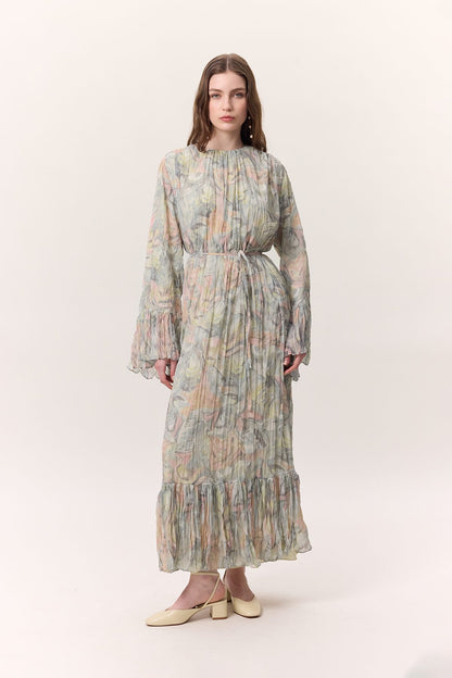 Gemustertes, geknittertes Lagenkleid Sophia Green