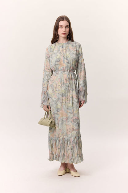 Gemustertes, geknittertes Lagenkleid Sophia Green