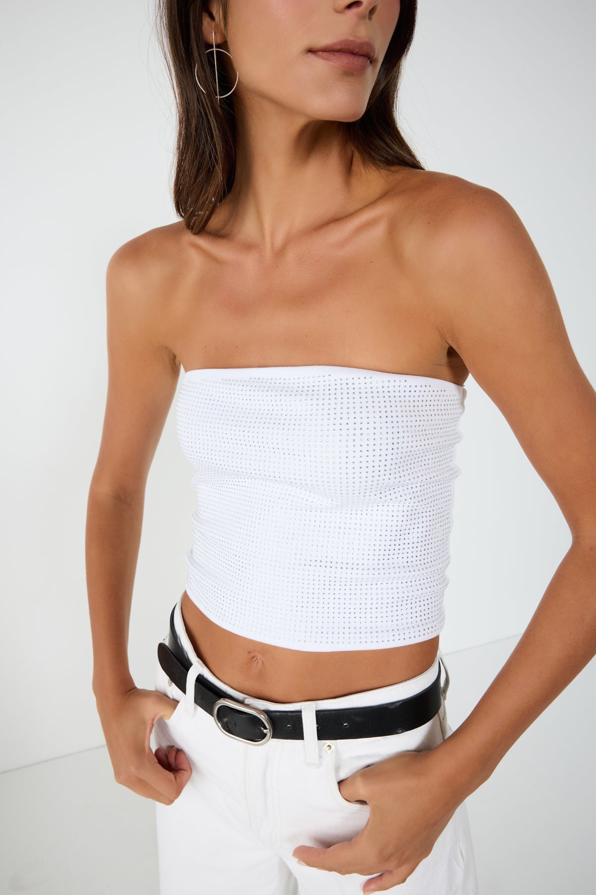 Trägerloses, verziertes Crop-Top