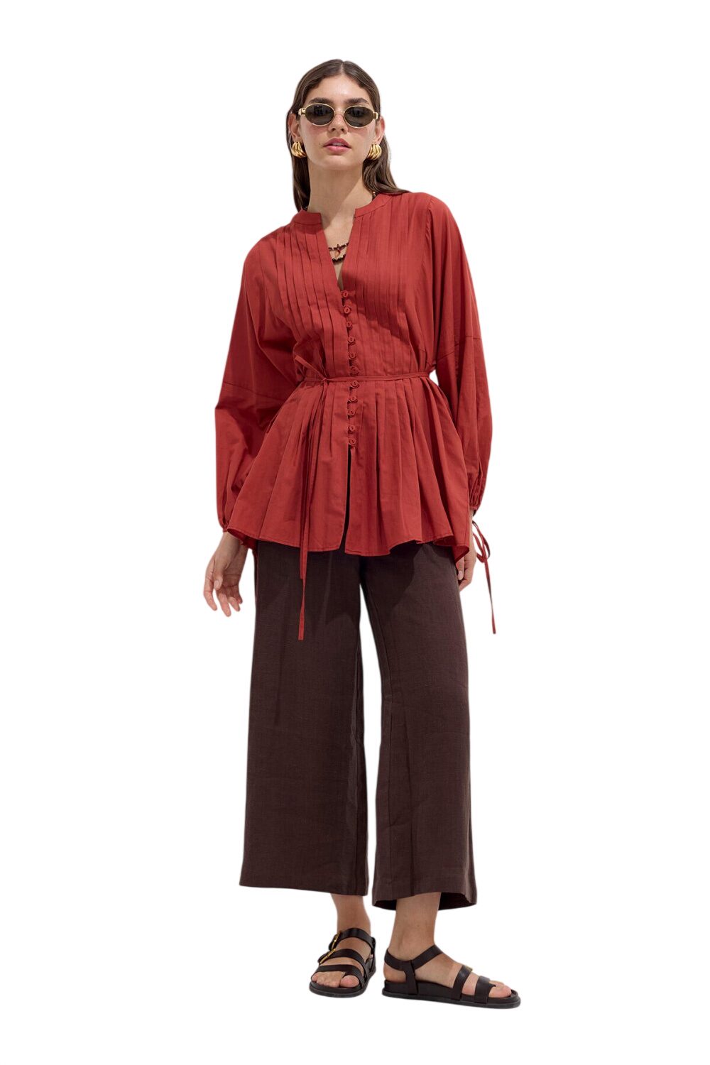 Manuka Strukturierte Voile-Tunika in Ecru Orange