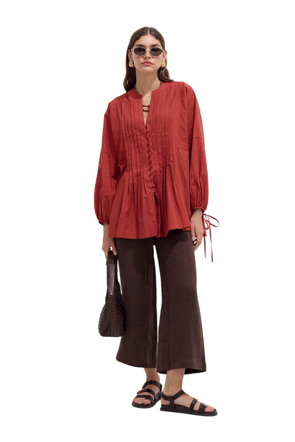 Manuka Strukturierte Voile-Tunika in Ecru Orange