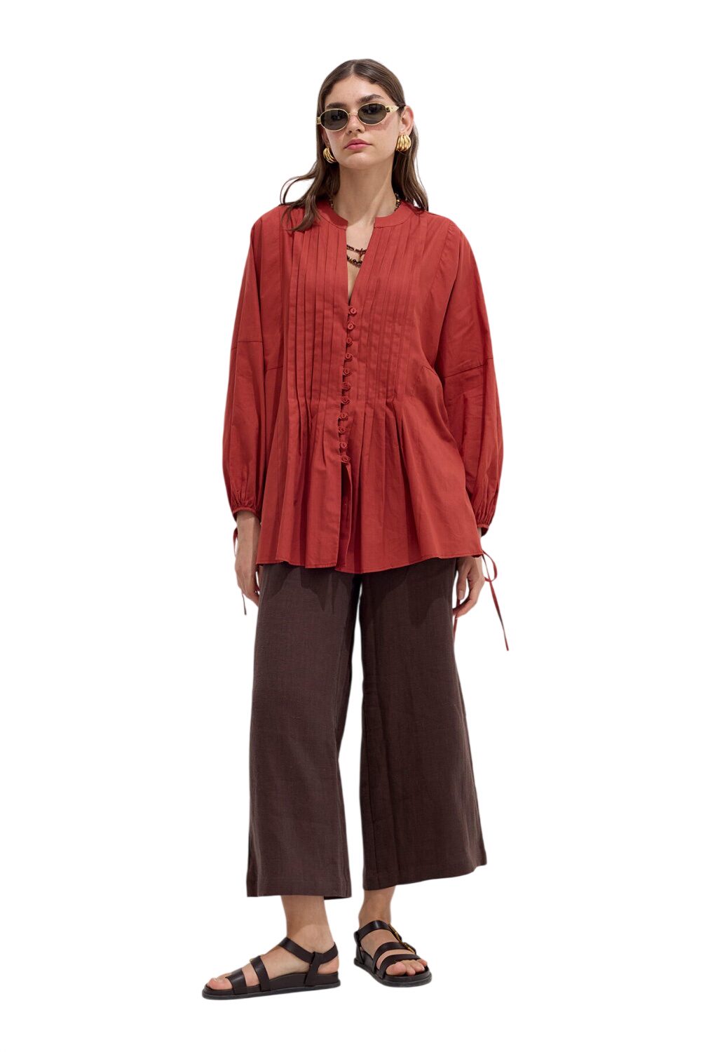 Manuka Strukturierte Voile-Tunika in Ecru Orange