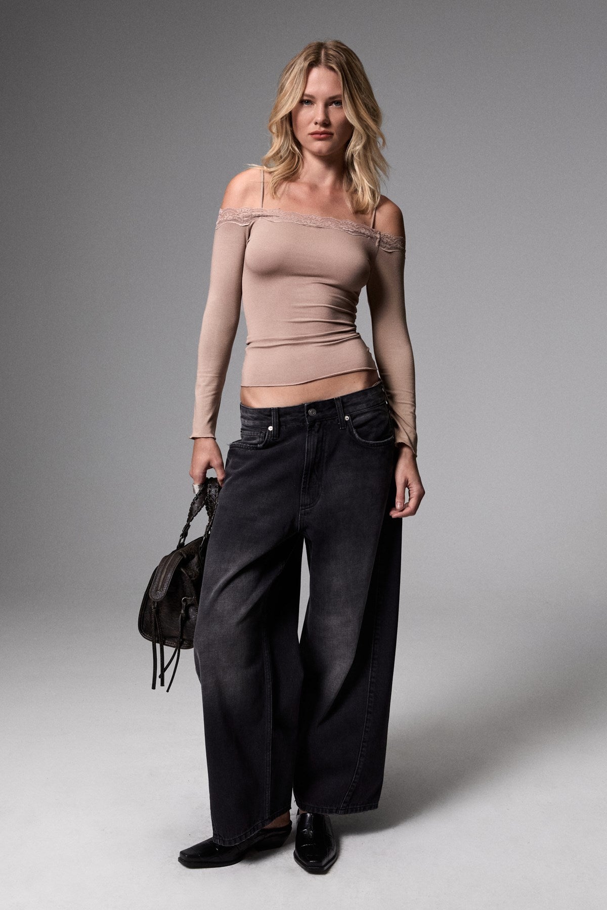 GRIMELANGE SVEA Damen Spitzenbluse mit Schulterdetail Taupe