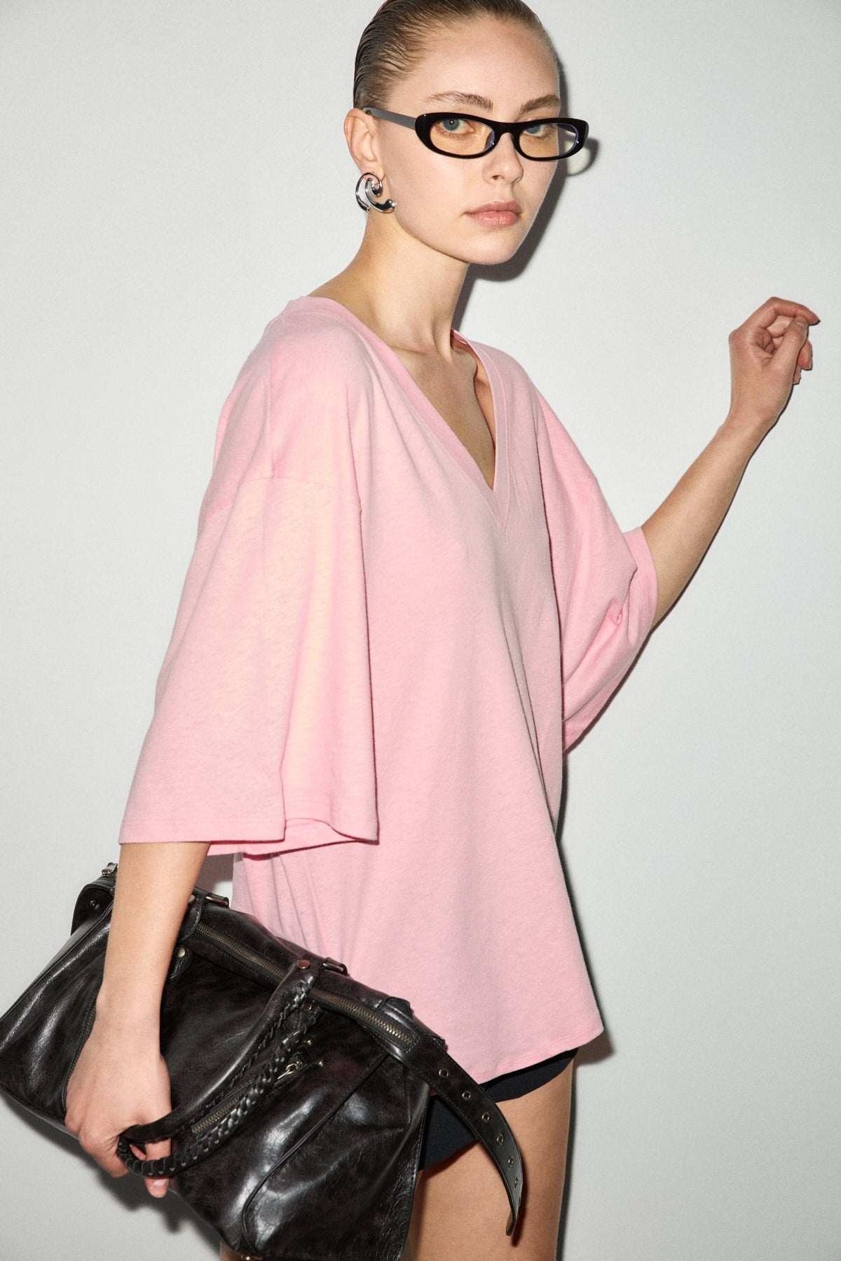 GRIMELANGE SYLORA Damen Leinen-Shirt V-Ausschnitt Rosa