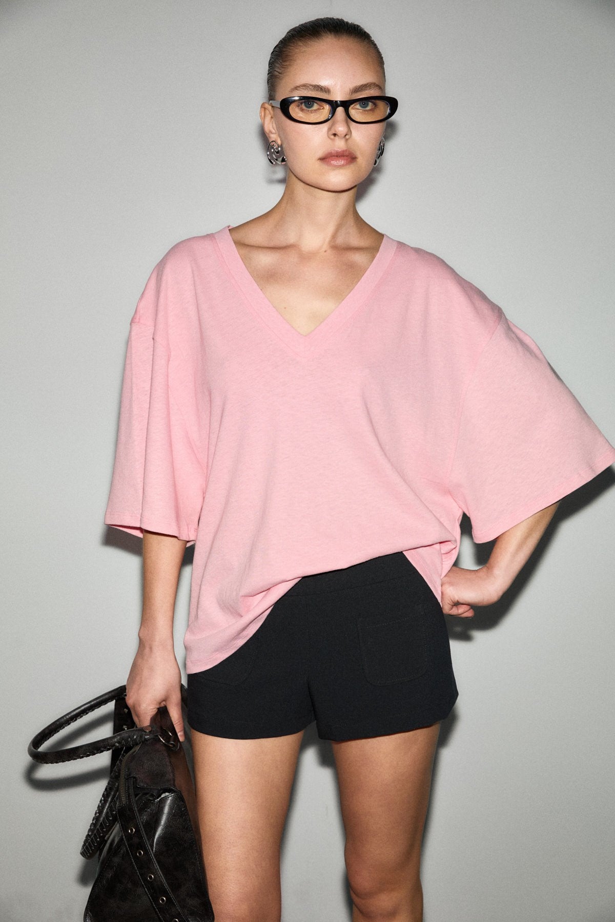 GRIMELANGE SYLORA Damen Leinen-Shirt V-Ausschnitt Rosa