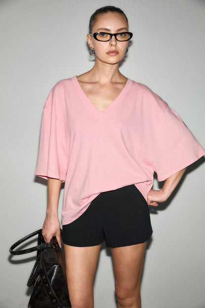 SYLORA Damen Leinen-Shirt V-Ausschnitt