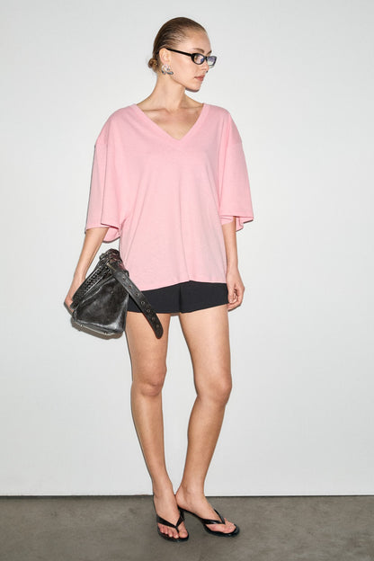 SYLORA Damen Leinen-Shirt V-Ausschnitt