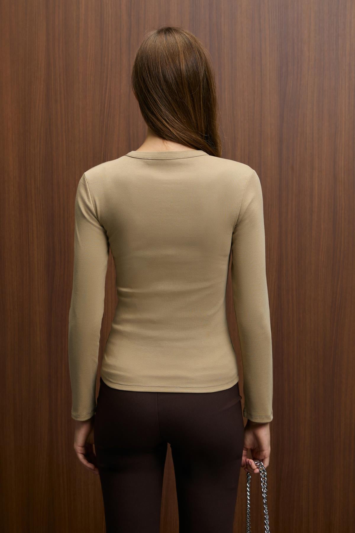 GRIMELANGE TALUVIA Damen Slim Fit Knopf-Bluse Taupe