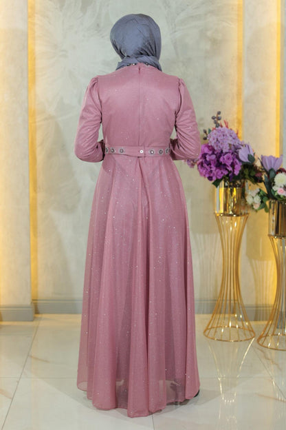 Stein Detail Abendkleid Rose MSW19188-2
