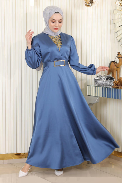 Steinverziertes Satin-Abendkleid MSW19901-3