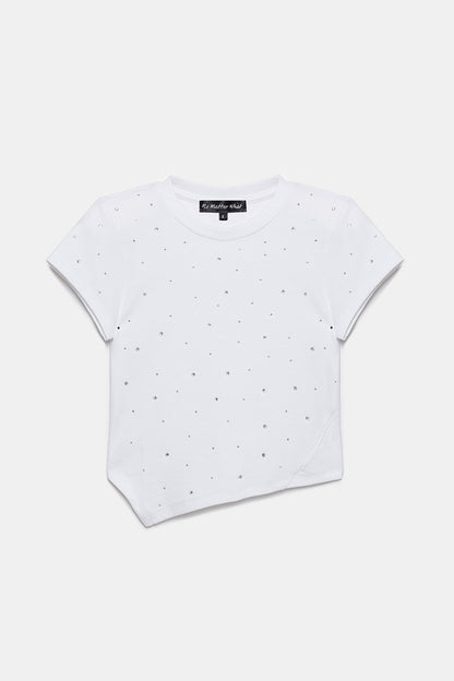 Asymmetrisches Crop-Top mit Steinverzierungen