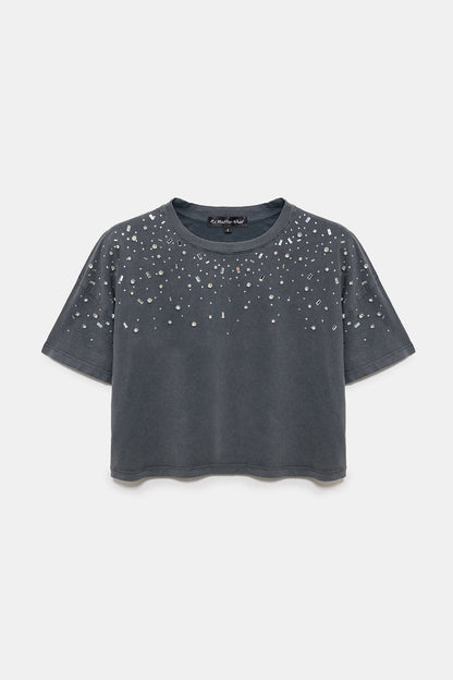 Crop-T-Shirt mit Steinverzierungen