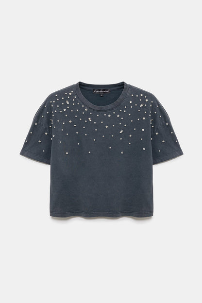 Crop-T-Shirt mit Steinverzierungen