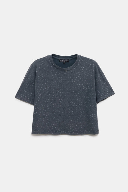 Crop-T-Shirt mit Steinverzierungen
