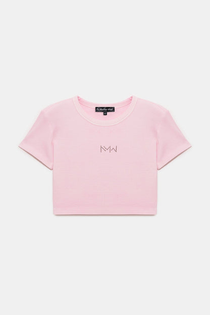 Crop-T-Shirt mit Steinverzierungen und Rippenmuster