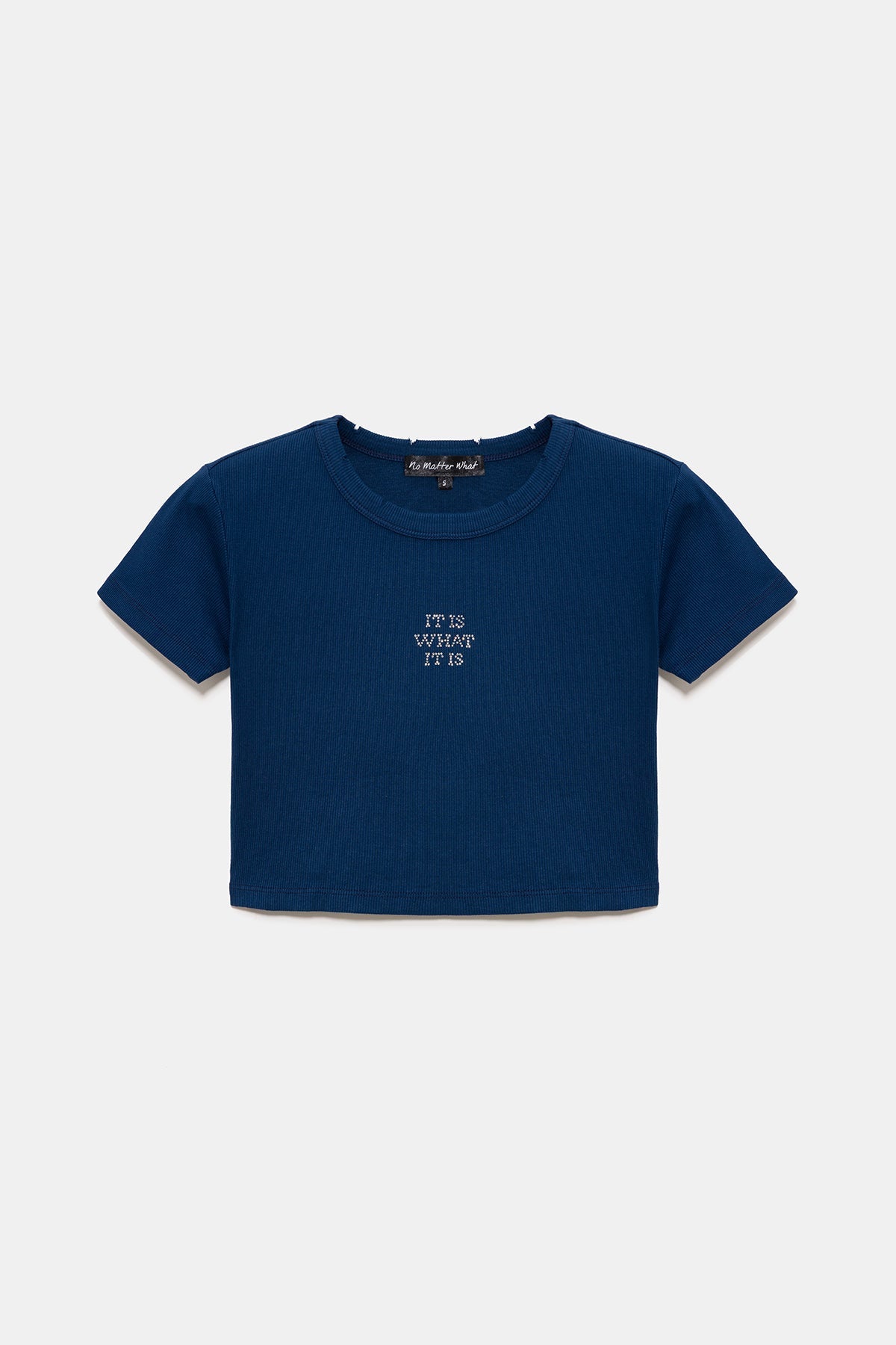 Crop-T-Shirt mit Steinverzierungen und Rippenmuster