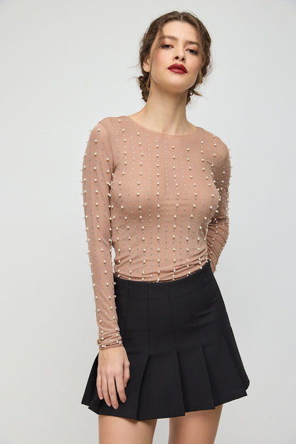 Bluse aus Tüll mit Steinverzierungen (ungefüttert)