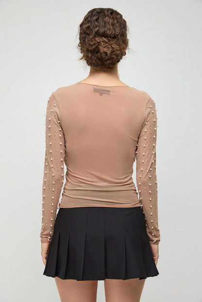 Bluse aus Tüll mit Steinverzierungen (ungefüttert)