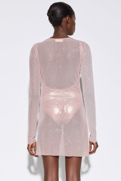 Ungefüttertes Minikleid aus mit Steinen besetztem Tüllstoff
