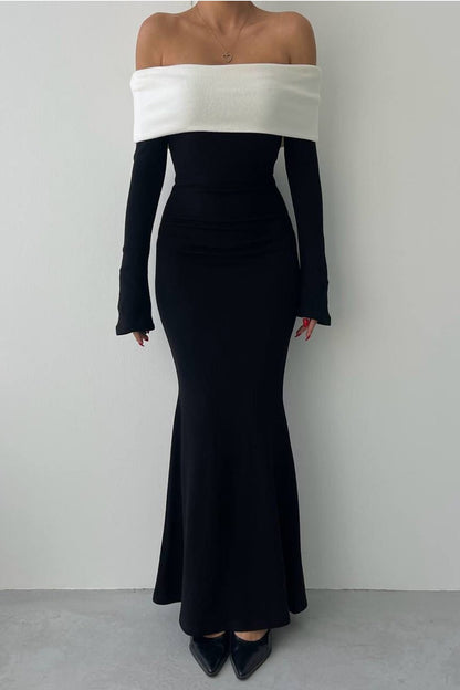 Langes Kleid im Bleistift-Schnitt mit langen Ärmeln