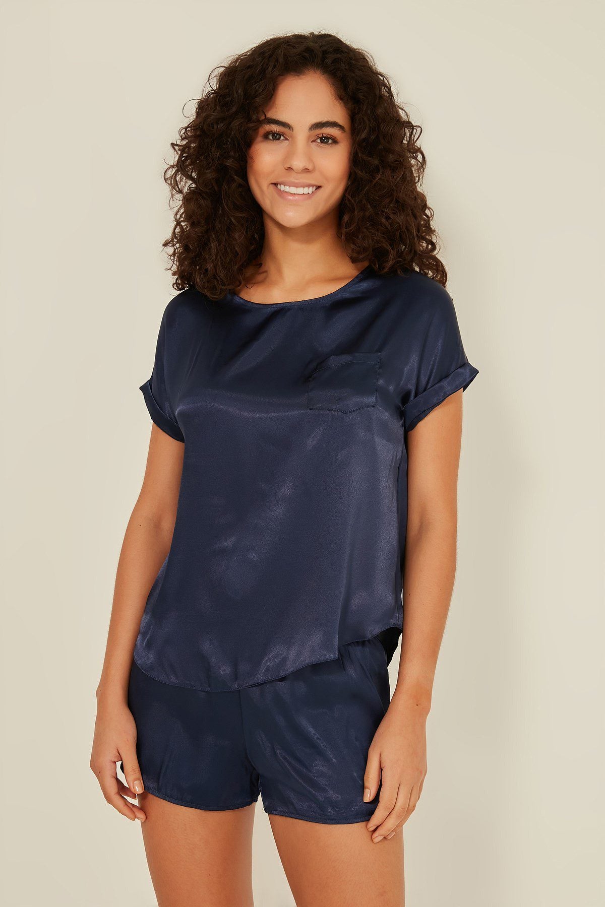 Damen Satin T-Shirt Shorts Set