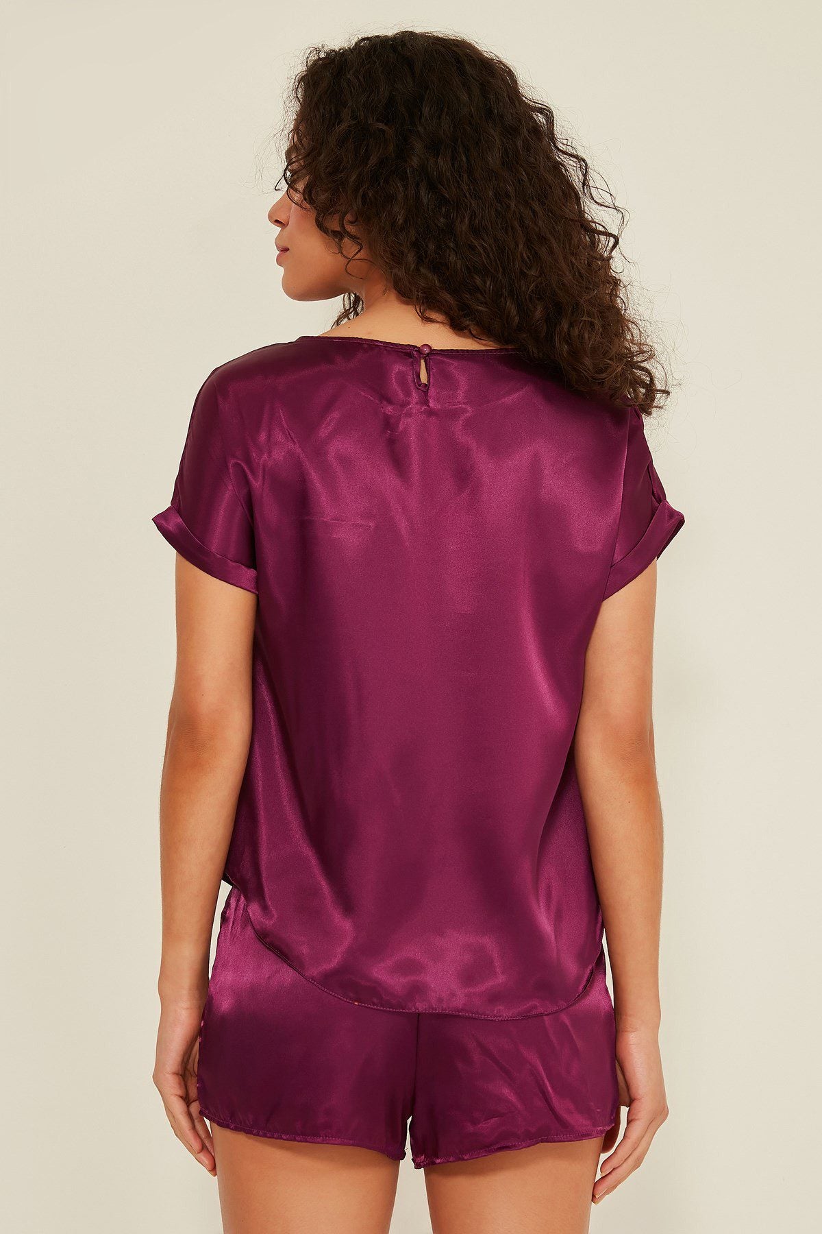 Damen Satin T-Shirt Shorts Set