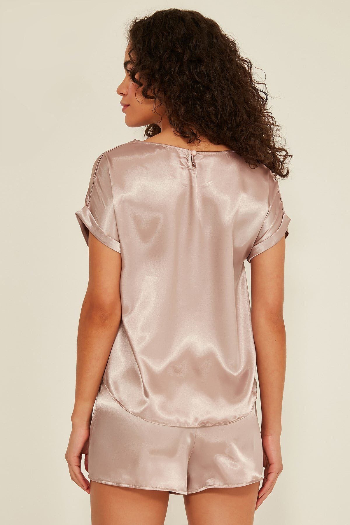 Damen Satin T-Shirt Shorts Set
