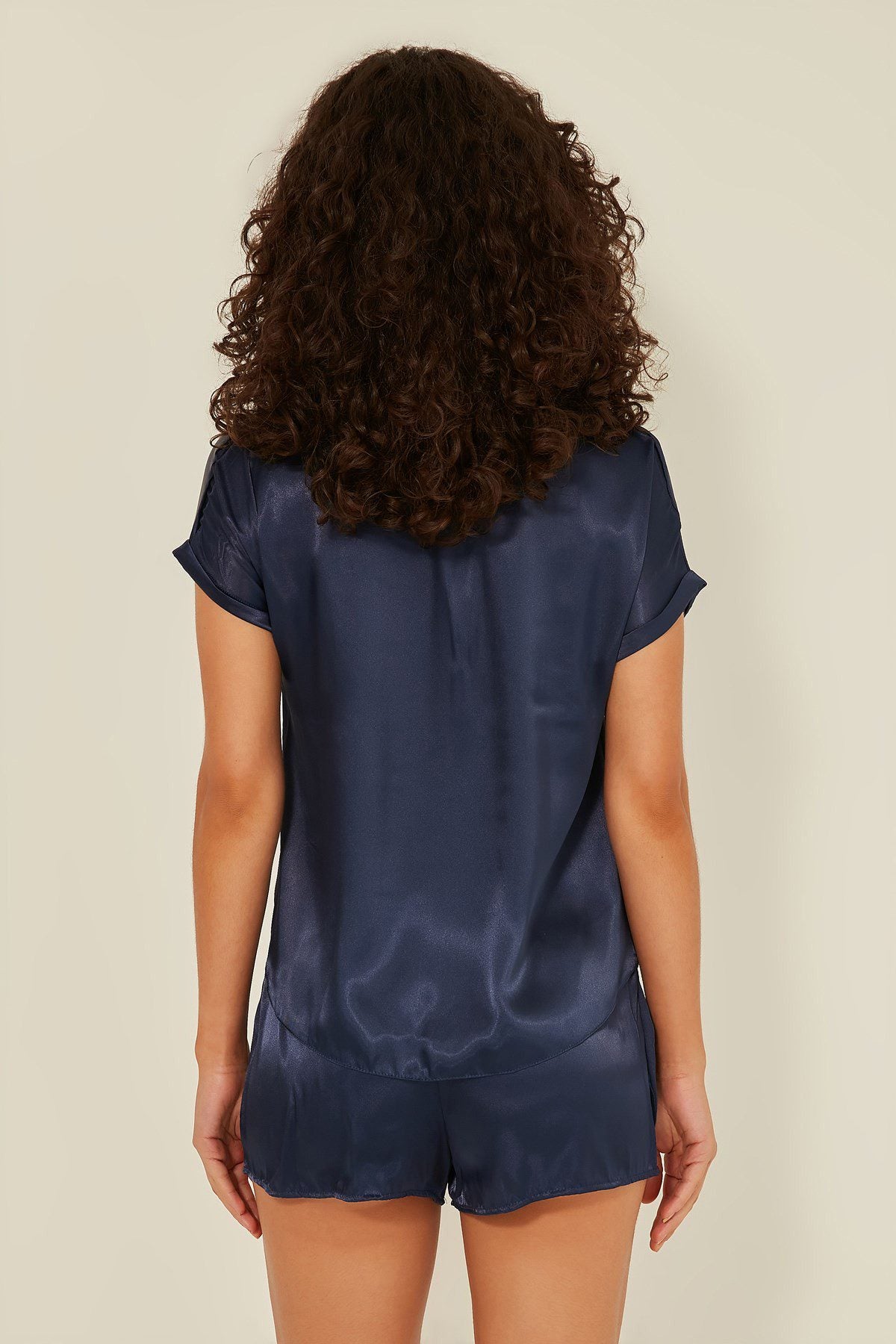 Damen Satin T-Shirt Shorts Set
