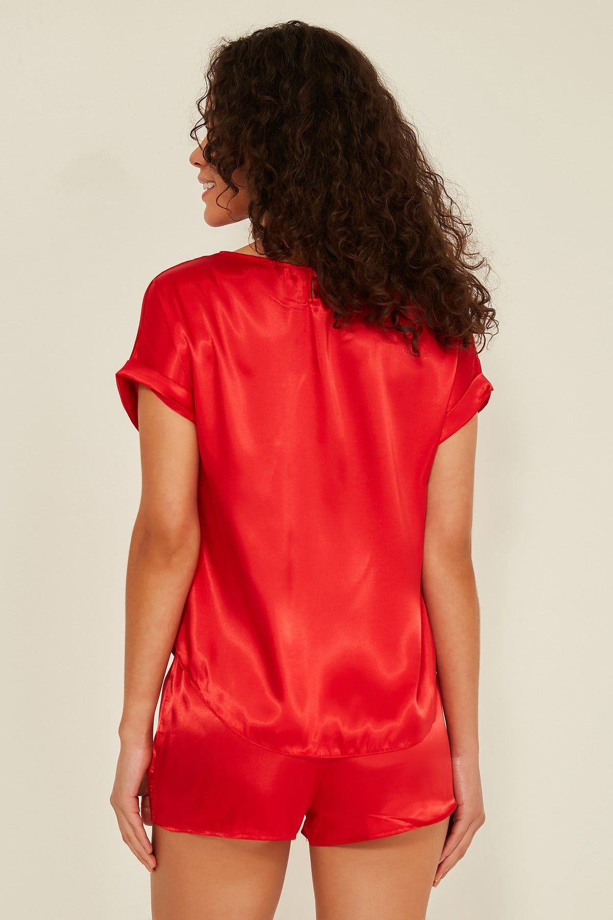 Damen Satin T-Shirt Shorts Set