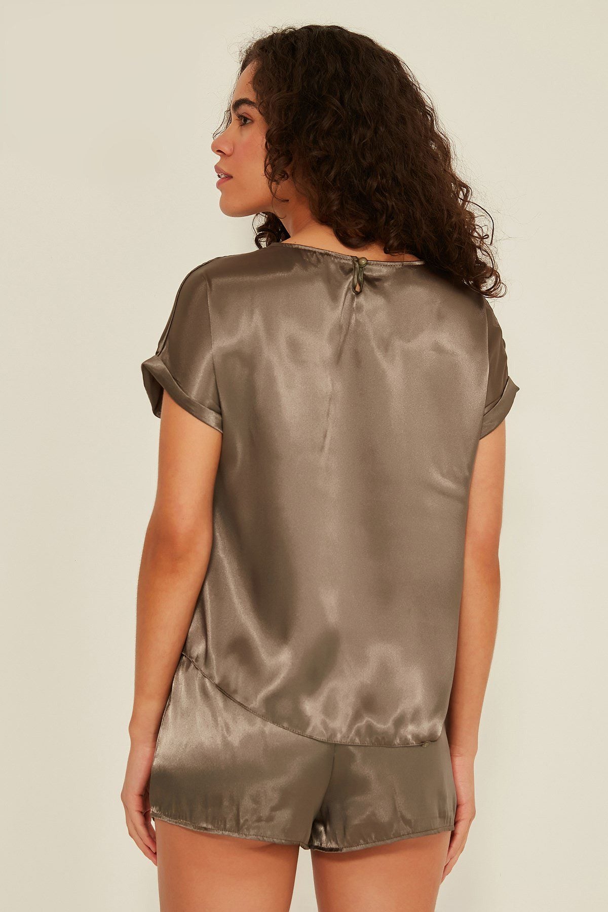 Damen Satin T-Shirt Shorts Set
