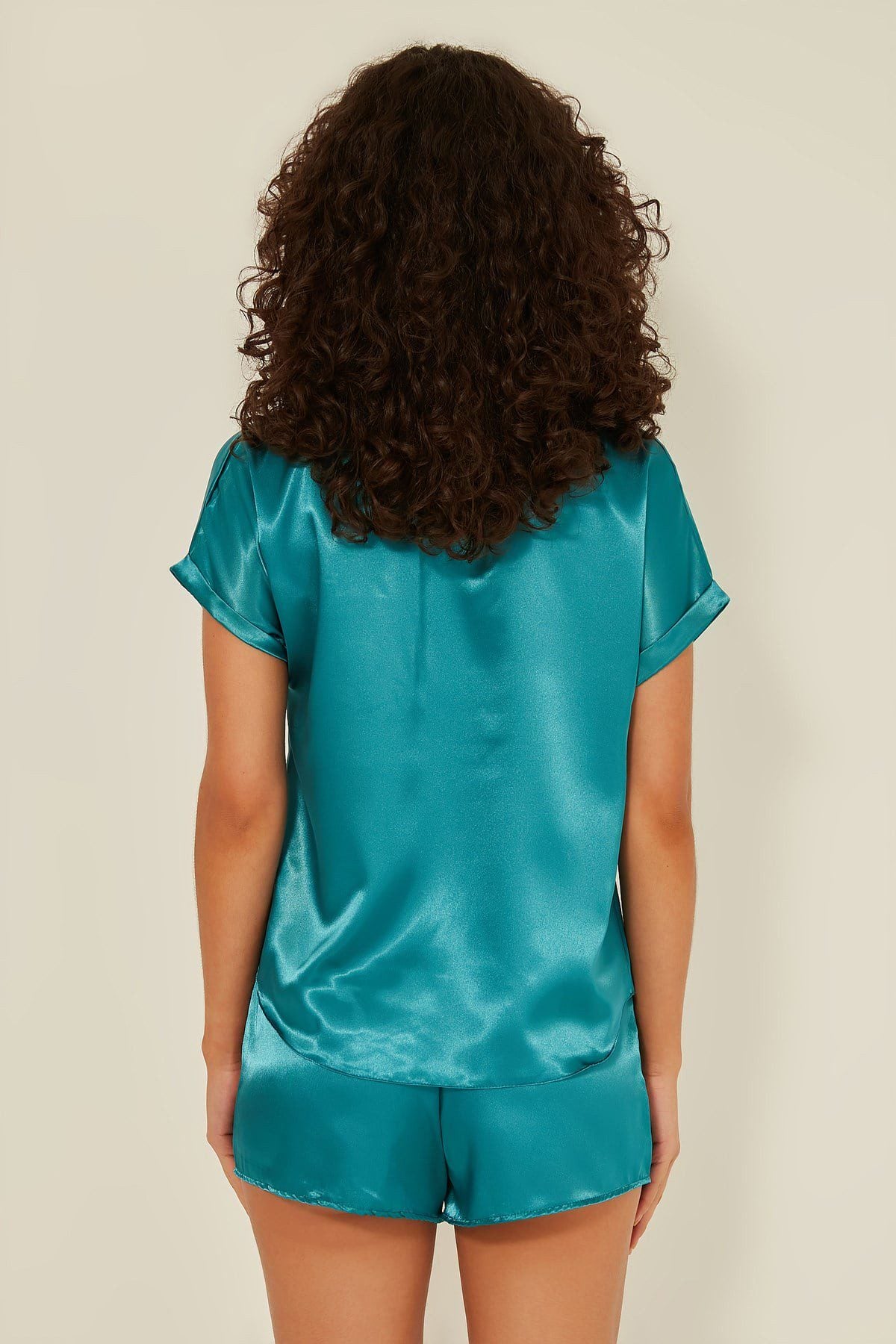 Damen Satin T-Shirt Shorts Set