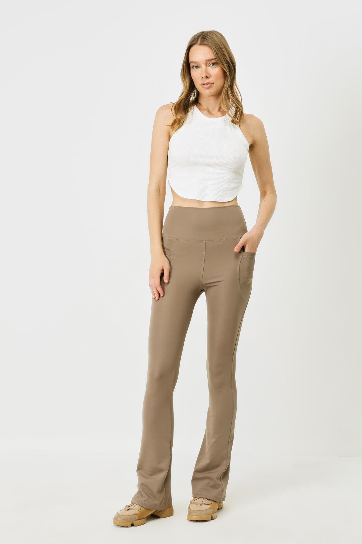Hochtaillierte Taschen-Lang-Sportleggings