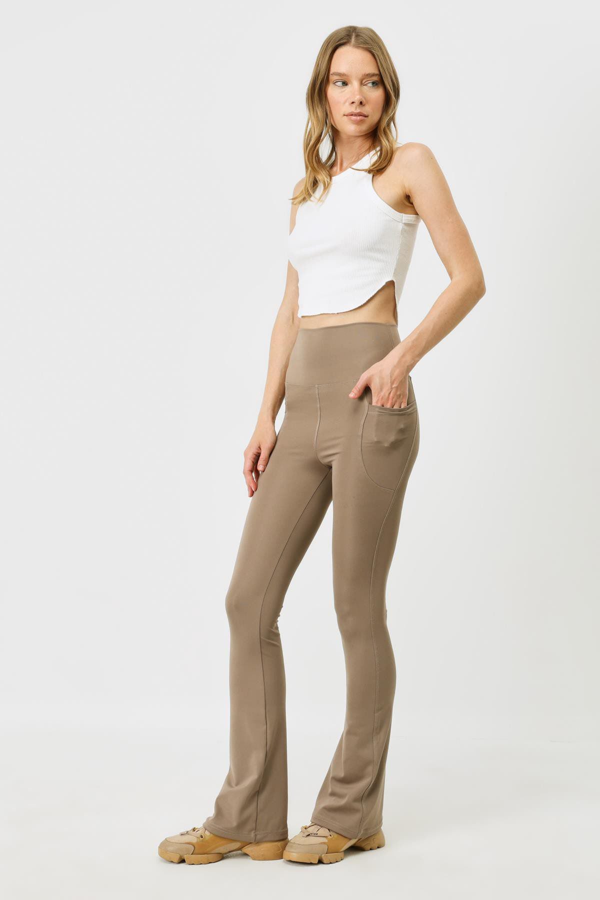 Hochtaillierte Taschen-Lang-Sportleggings