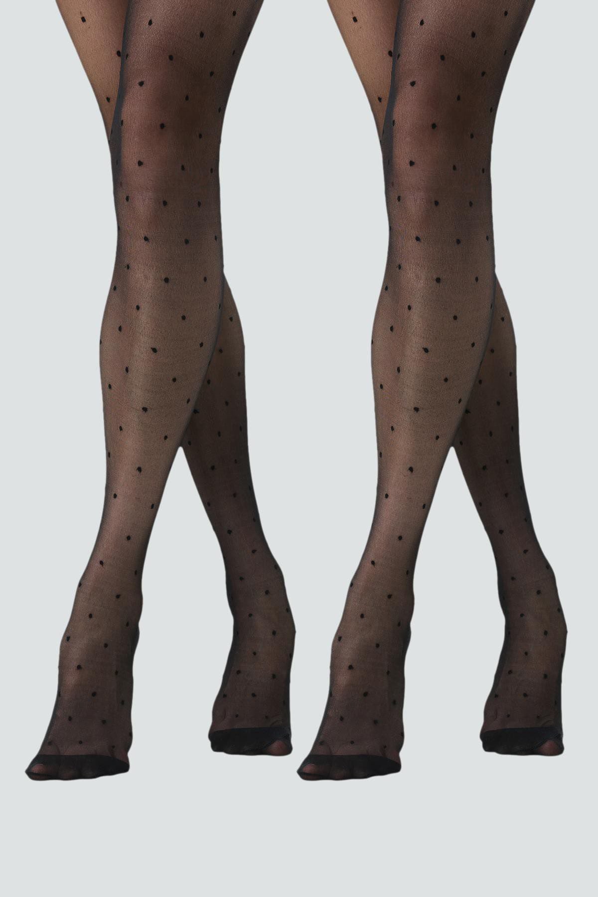Schlanke Übergröße Polka Dot 20D 2er-Pack Strumpfhosen