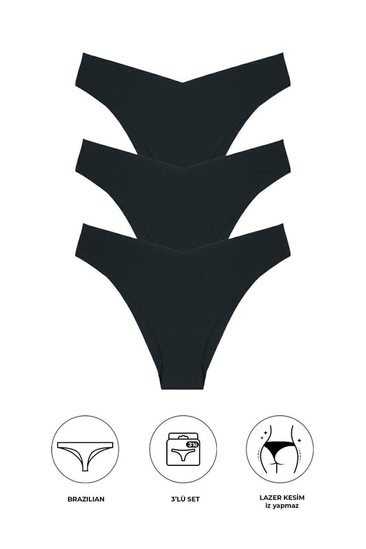 3-teiliges brasilianisches Laser-Cut-Slip-Set
