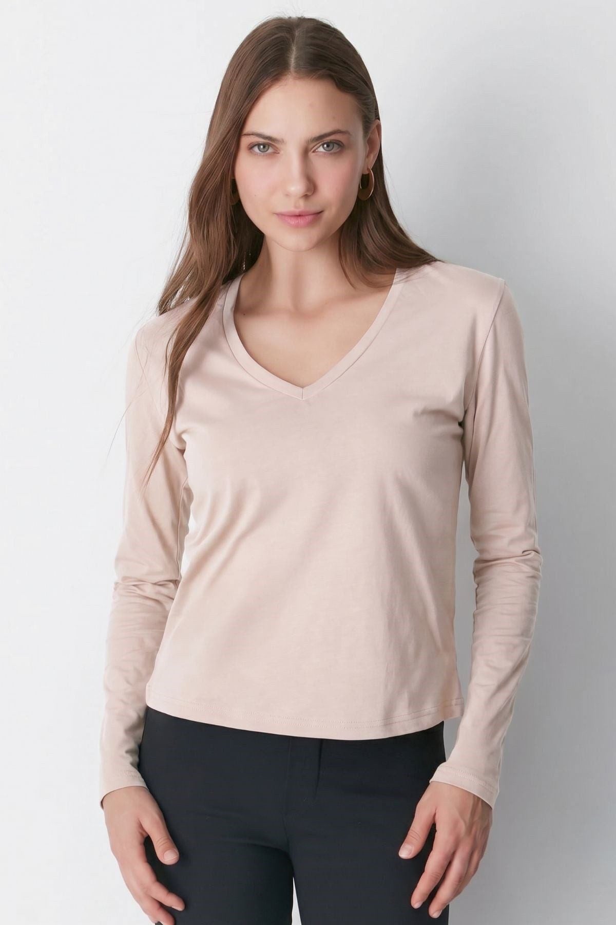 V-Ausschnitt Langarm 2er-Pack Basic T-Shirt