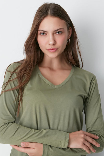 V-Ausschnitt Langarm 2er-Pack Basic T-Shirt