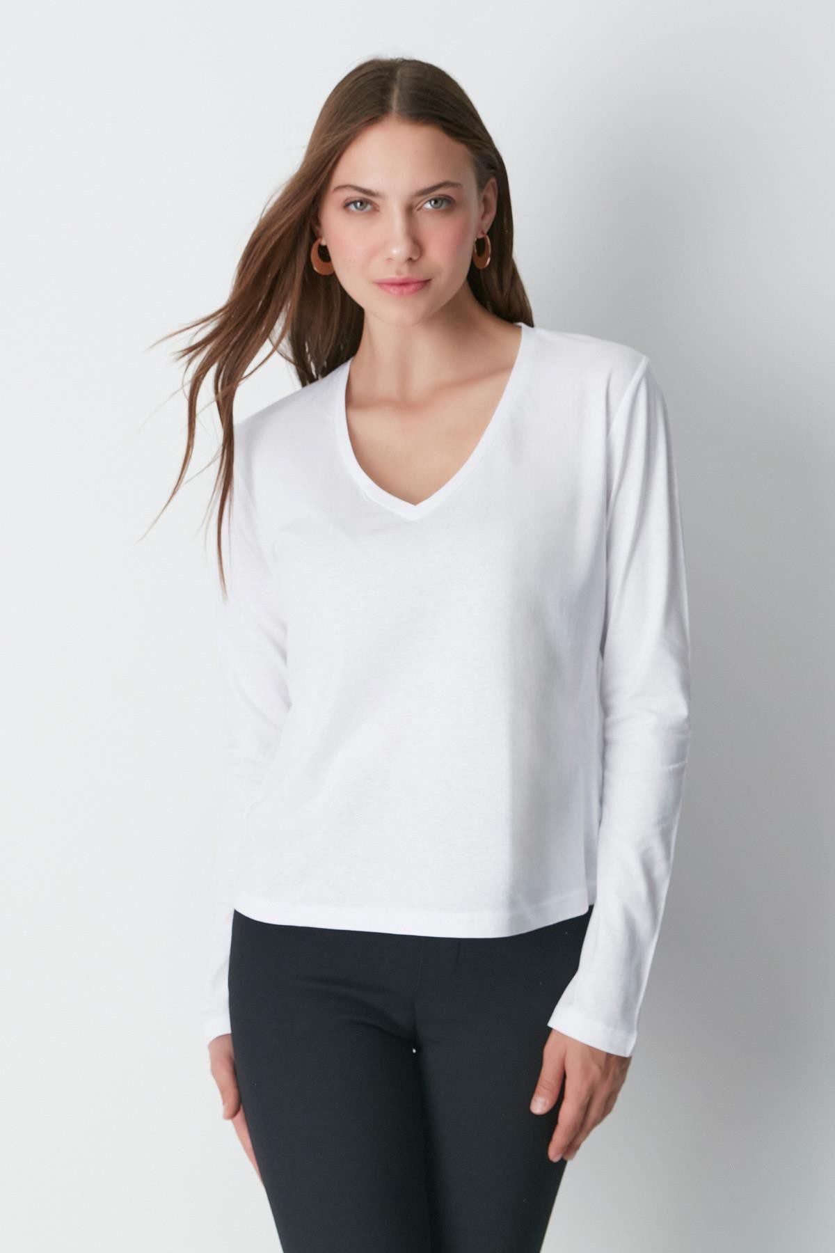V-Ausschnitt Langarm 2er-Pack Basic T-Shirt