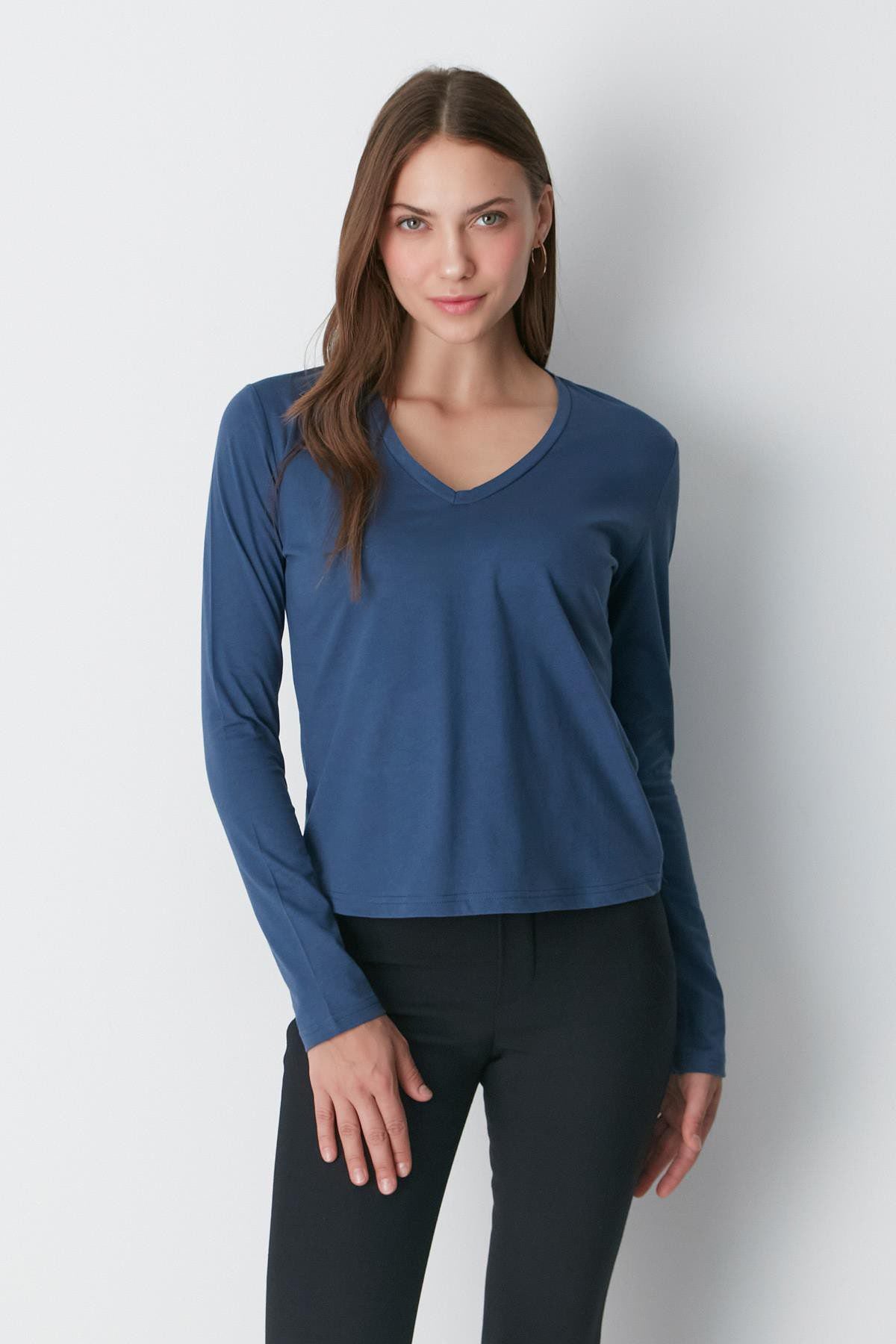V-Ausschnitt Langarm 2er-Pack Basic T-Shirt