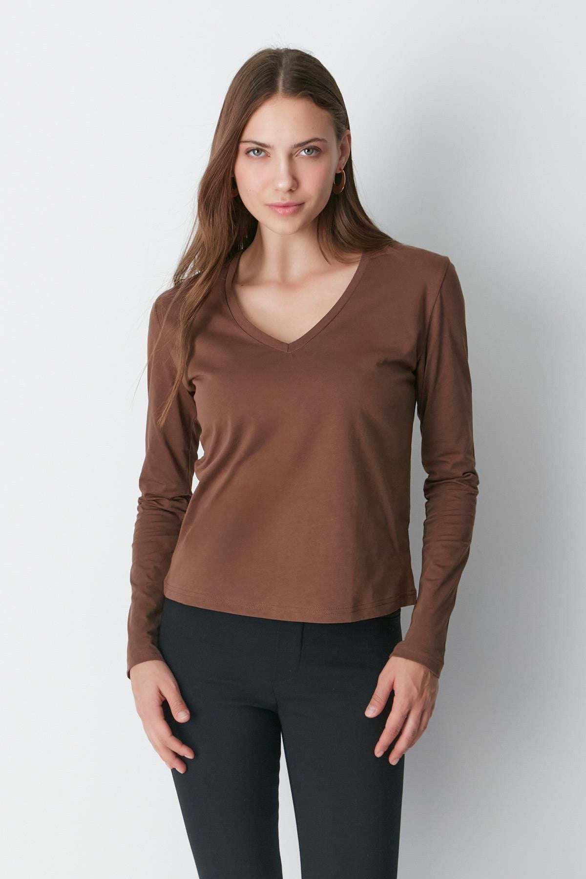 V-Ausschnitt Langarm 2er-Pack Basic T-Shirt